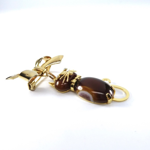 Dangle Cat Bow Tie Pin, 1960s, Rhinestones, Hobco - Picture 2 of 7